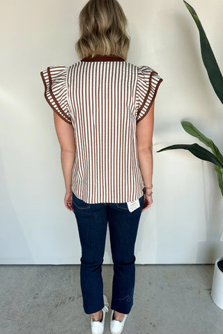 Khaki Stripe Ruffled Blouse