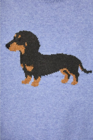 Sky Blue Dachshund Graphic Oversized Knit Sweater