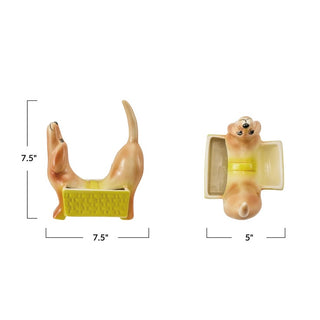 Vintage-Inspired Stoneware Dachshund Planter & Dual-Section Catch-all