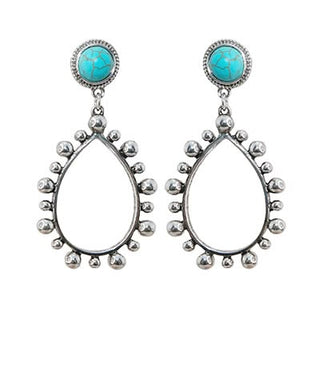 Western Boho Turquoise Dotted Teardrop Statement Earrings