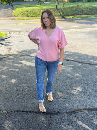 Dolman Sleeve V-Neck Knit Sweater