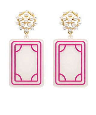 Mahjong Pearl Cluster Drop Earrings, Cream and Pink