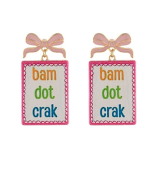 Mahjong Bam Dot Crak Drop Earrings, Pink