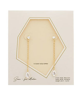 18K Gold Dipped Teardrop Crystal Chain Earrings