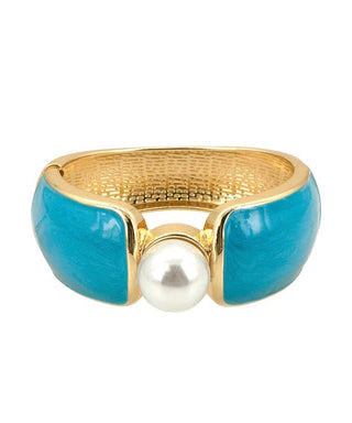 Chic Pearl & Enamel Hinged Statement Bangle