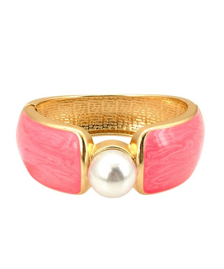 Chic Pearl & Enamel Hinged Statement Bangle