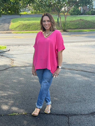 Breezy Airflow V-Neck Dolman Blouse – Effortless Oversized Top