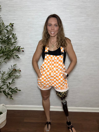 Tennessee Game Day Orange Checkered Bib Romper Overalls