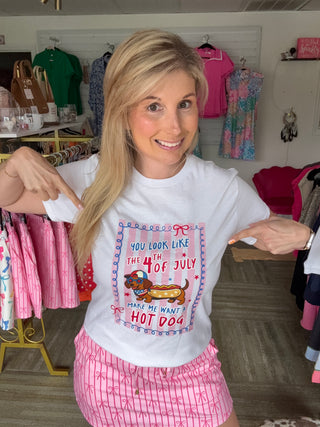 "4th of July Hot Dog" Dachshund Graphic Tee