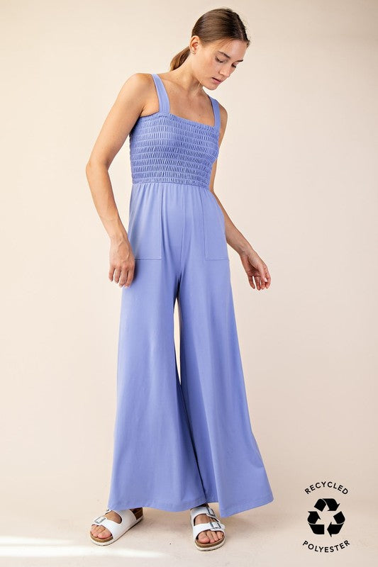 Blue Hyacinth Smocking Jumpsuit - One Piece