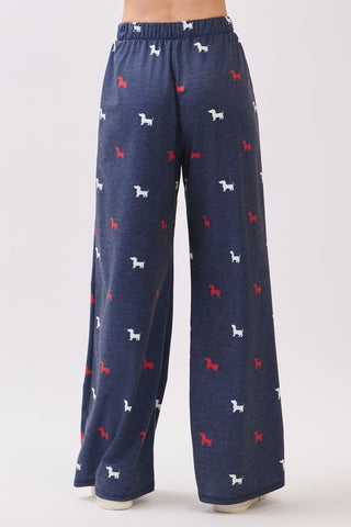 Patriotic Doxie Print Wide-Leg Lounge Pants – Soft, Relaxed Fit