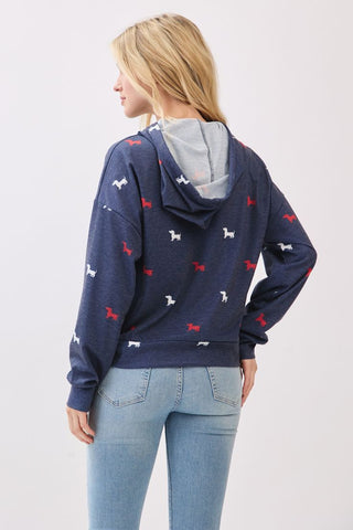 Patriotic Doxie Print Hoodie – Cozy Relaxed Fit with Drawstrings
