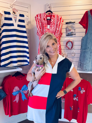 Patriotic Colorblock Zip-Up T-Shirt Dress