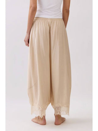Boho Crinkled Wide Leg Pants – Delicate Lace Hem Edition