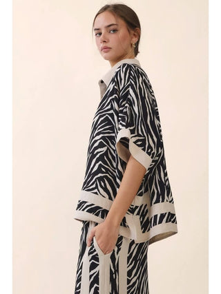 Luxe Zebra Print Button-Down & Wide-Leg Set