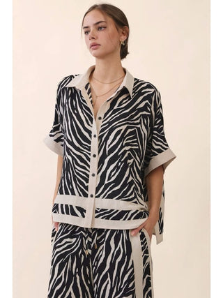 Luxe Zebra Print Button-Down & Wide-Leg Set
