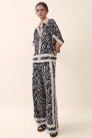 Luxe Zebra Print Button-Down & Wide-Leg Set