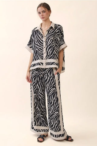 Luxe Zebra Print Button-Down & Wide-Leg Set