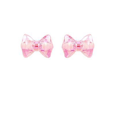 Glossy acrylic bow stud earrings in pink and lavender with post backing on a white background from The Pink Doxie Boutique.