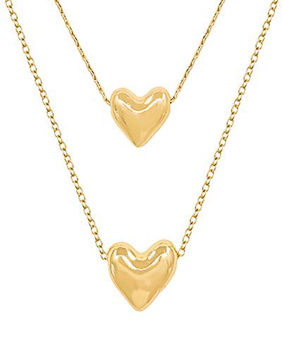 Gold-tone dual layered necklace set with heart pendants, photographed for The Pink Doxie Boutique.