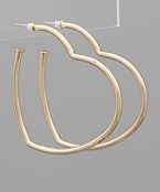 Plated brass heart-shaped hoop earrings with a polished finish displayed on a neutral background from The Pink Doxie Boutique.