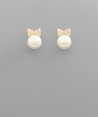 Ribbon & Pearl Stud Earrings