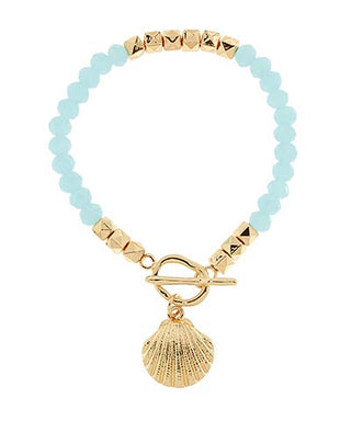turquoise bracelet with gold clasp and shell charm 