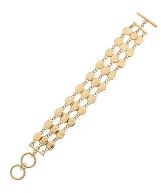 Hammered Square 3-Row Statement Bracelet | Gold & Silver