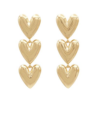 Triple puffy heart drop earrings in gold, silver, or vintage gold metal with post back closure from The Pink Doxie Boutique.