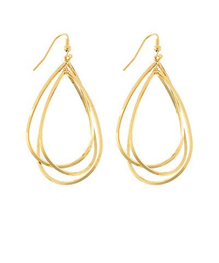 Gold layered teardrop dangle earrings with fish hook closure displayed on a white background from The Pink Doxie Boutique.