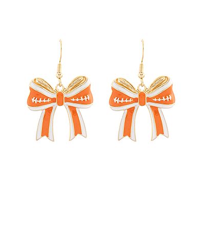 Tennessee gameday ribbon bow earrings in orange and white enamel, photographed for The Pink Doxie Boutique.