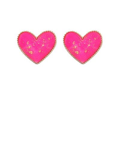 Heart-shaped stud earrings with gold flakes and gold-tone trim, available in pink or white, from The Pink Doxie Boutique.