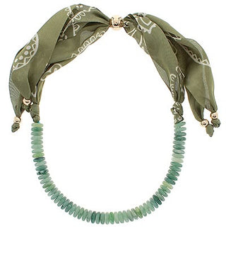 Olive & Gold Marble Beaded Scarf Statement Necklace