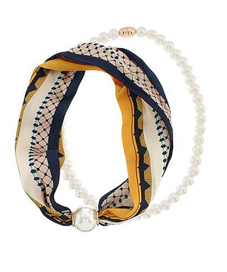 Yellow & Cream Layered Pearl Scarf Necklace