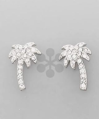 Tropical Crystal Palm Tree Stud Earrings – Gold & Rhodium