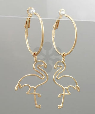 Tropical Gold Flamingo Dangle Hoops