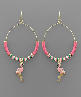 Tropical Pink Flamingo Beaded Hoop Earrings – Summer Statement Jewelry