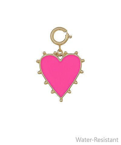 Hot pink enamel heart charm with gold trim and clasp