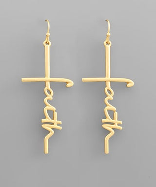 Faith Script Cross Dangle Earrings