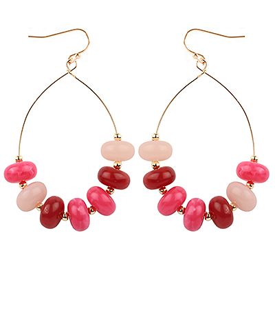 Pink beaded teardrop earrings with mixed bead tones