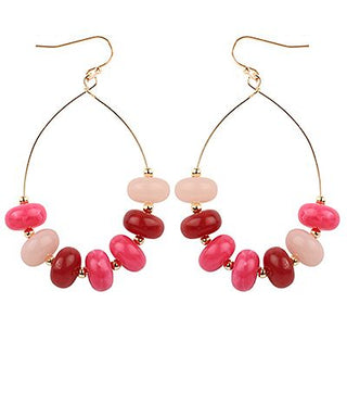 Pink beaded teardrop earrings with mixed bead tones