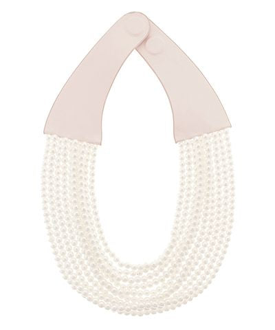Layered pearl collar necklace with multi-row pearl design