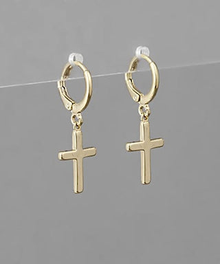 Divine Dangle Cross Huggie Hoop Earrings