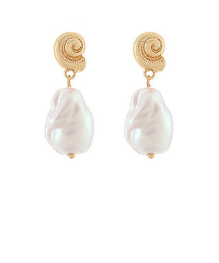Ocean Breeze Gold Sea Shell & Baroque Pearl Drop Earrings