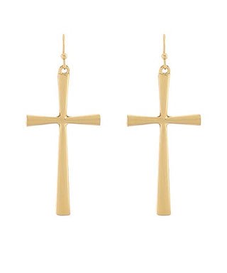 Minimalist Gold Cross Drop Earrings – Sleek Faith Statement Jewelry