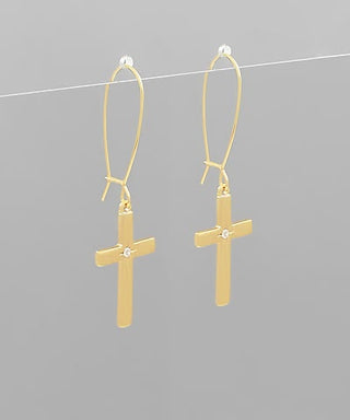 Radiant Crystal Point Cross Drop Earrings – Sleek Minimalist Dangles