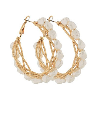 Baroque Pearl & Twisted Gold Wire Hoop Earrings