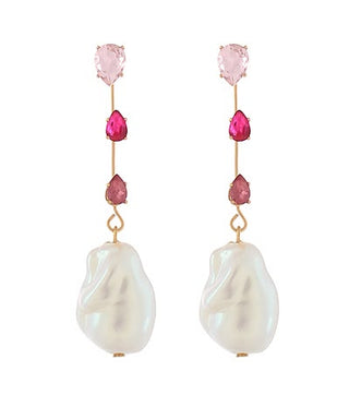 Rose Crystal & Baroque Pearl Statement Drop Earrings
