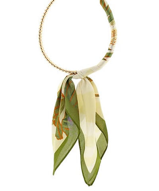 Botanical Silk-Touch Scarf & Gold Beaded Collar Statement Necklace