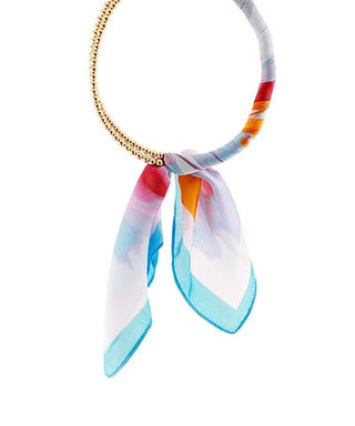 Artisan Turquoise & Gold Scarf-Wrapped Statement Collar
